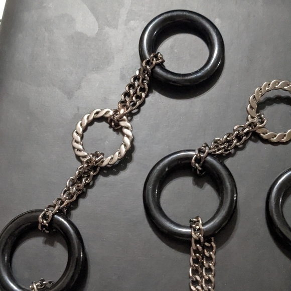 Gunmetal Black Chain and Black Plastic Ring Statement Belt Waist Metal Chain